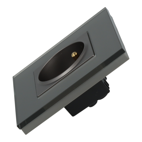 Gniazdo elektryczne z bolcem 230V pojedyncze szare z ramką szklaną