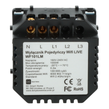 Moduł włącznika światła pojedynczy Wi-Fi Live Line Bez N