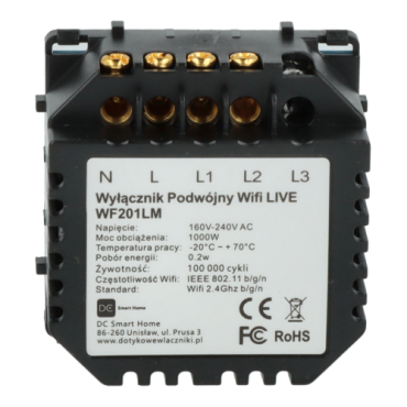 Moduł włącznika światła podwójny Wi-Fi Live Line Bez N