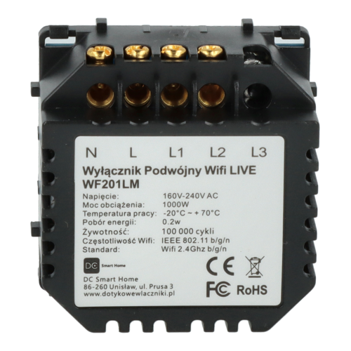 Moduł włącznika światła podwójny Wi-Fi Live Line Bez N