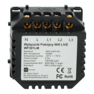 Moduł włącznika światła potrójny Wi-Fi Live Line Bez N