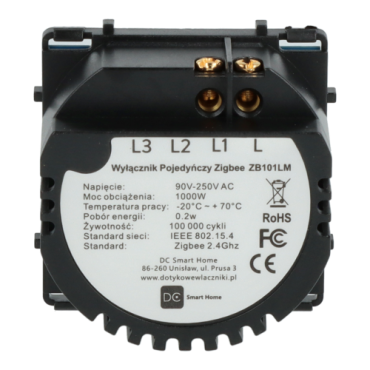 Moduł włącznika światła pojedynczy ZigBee 2.4GHz Bez N