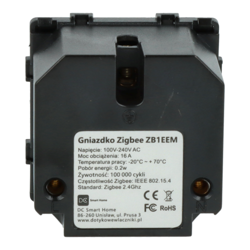 Moduł gniazda elektrycznego z bolcem 230V z pomiarem energii ZigBee 2.4GHz czarny