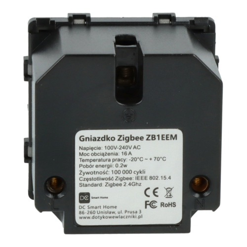 Moduł gniazda elektrycznego z bolcem 230V z pomiarem energii ZigBee 2.4GHz szary