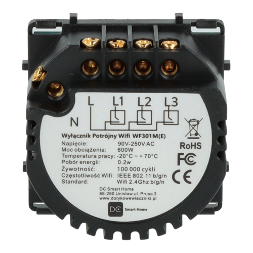 Moduł włącznika światła potrójny Wi-Fi + BL z N