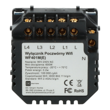 Moduł włącznika światła poczwórny Wi-Fi + BL z N