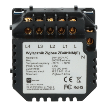 Moduł włącznika światła poczwórny ZigBee 2.4GHz z N