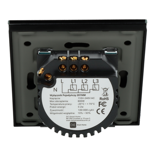 Włącznik dotykowy podwójny Czarny z N