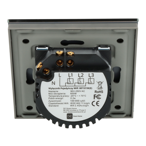 Włącznik dotykowy pojedynczy Wi-Fi + BL Szary z N