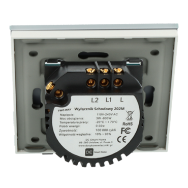 Włącznik dotykowy podwójny schodowy / krzyżowy Biały Bez N