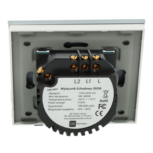 Włącznik dotykowy podwójny schodowy / krzyżowy Biały Bez N