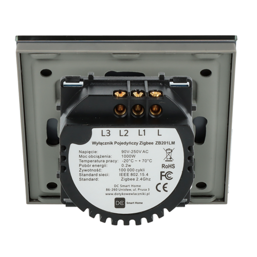 Włącznik dotykowy podwójny ZigBee 2.4GHz Szary Bez N
