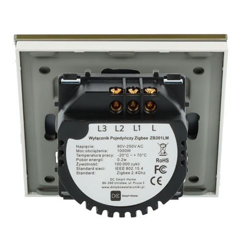 Włącznik dotykowy podwójny ZigBee 2.4GHz Złoty Bez N