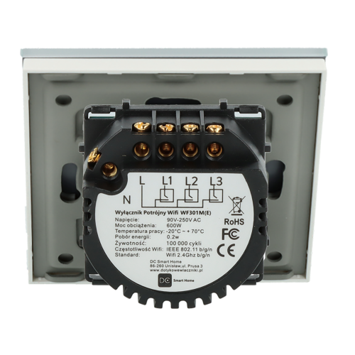 Włącznik dotykowy potrójny Wi-Fi + BL Biały z N