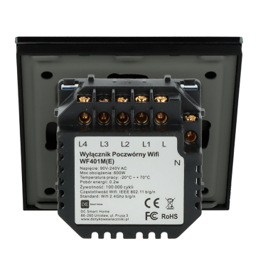 Włącznik dotykowy poczwórny Wi-Fi + BL Czarny z N