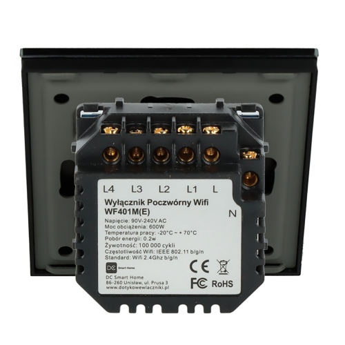 Włącznik dotykowy poczwórny Wi-Fi + BL Czarny z N