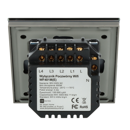 Włącznik dotykowy poczwórny Wi-Fi + BL Szary z N