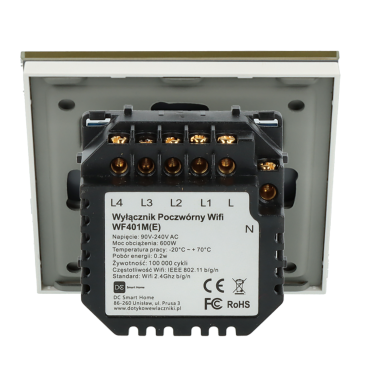 Włącznik dotykowy poczwórny Wi-Fi + BL Złoty z N