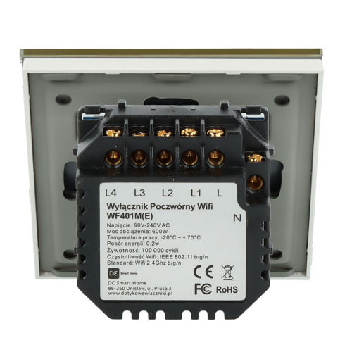 Włącznik dotykowy poczwórny Wi-Fi + BL Złoty z N
