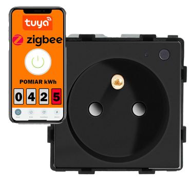 Moduł gniazda elektrycznego z bolcem 230V z pomiarem energii ZigBee 2.4GHz czarny