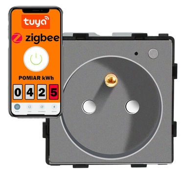 Moduł gniazda elektrycznego z bolcem 230V z pomiarem energii ZigBee 2.4GHz szary
