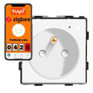 Moduł gniazda elektrycznego z bolcem 230V z pomiarem energii ZigBee 2.4GHz biały