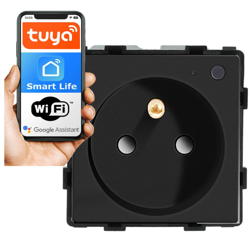 Moduł gniazda elektrycznego z bolcem 230V Wi-Fi czarny