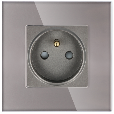 Gniazdo elektryczne z bolcem 230V pojedyncze szare z ramką szklaną