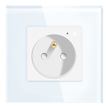Gniazdo elektryczne z bolcem 230V pojedyncze Wi-Fi z pomiarem energii Białe z ramką szklaną