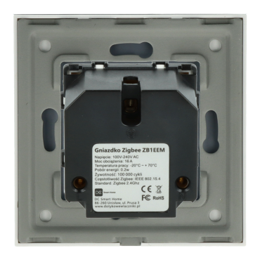 Gniazdo elektryczne z bolcem 230V pojedyncze ZigBee 2.4GHz z pomiarem energii Białe z ramką szklaną