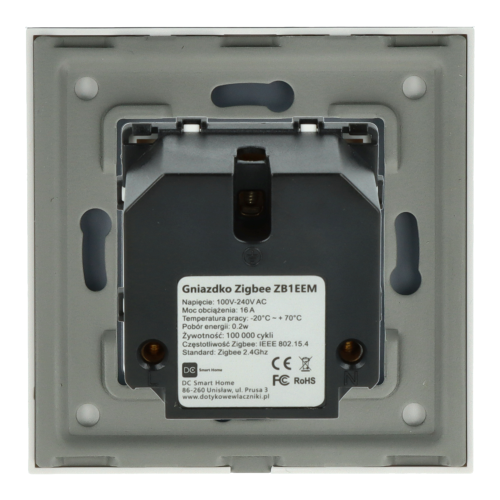 Gniazdo elektryczne z bolcem 230V pojedyncze ZigBee 2.4GHz z pomiarem energii Białe z ramką szklaną