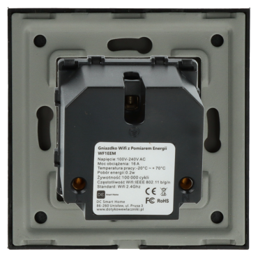 Gniazdo elektryczne z bolcem 230V pojedyncze Wi-Fi z pomiarem energii Czarne z ramką szklaną