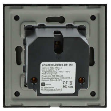 Gniazdo elektryczne z bolcem 230V pojedyncze ZigBee 2.4GHz Czarne z ramką szklaną