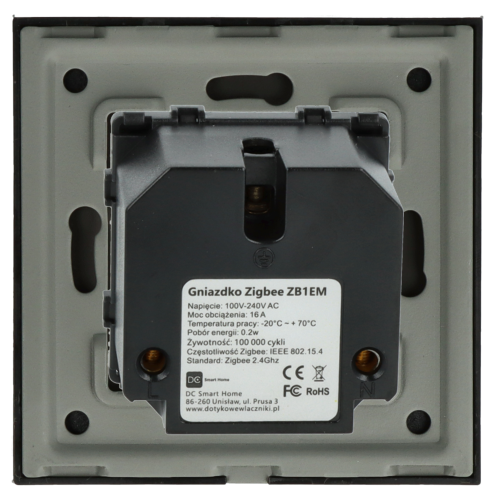 Gniazdo elektryczne z bolcem 230V pojedyncze ZigBee 2.4GHz Czarne z ramką szklaną