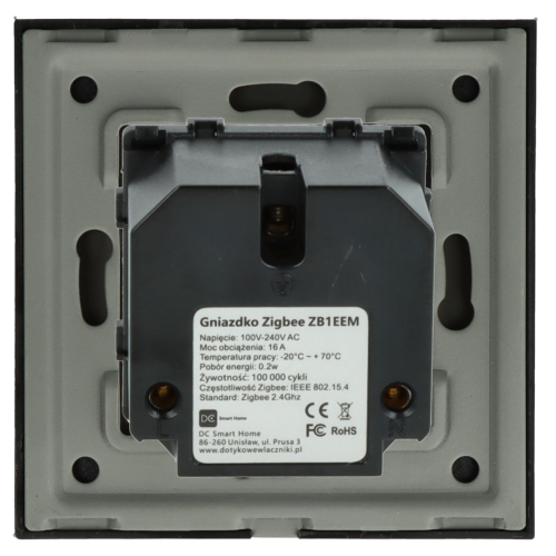 Gniazdo elektryczne z bolcem 230V pojedyncze ZigBee 2.4GHz z pomiarem energii Czarne z ramką szklaną