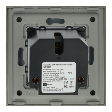 Gniazdo elektryczne z bolcem 230V pojedyncze Wi-Fi z pomiarem energii Szare z ramką szklaną