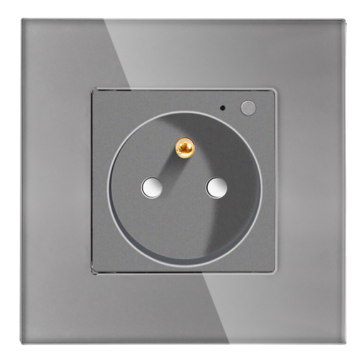 Gniazdo elektryczne z bolcem 230V pojedyncze ZigBee 2.4GHz Szare z ramką szklaną