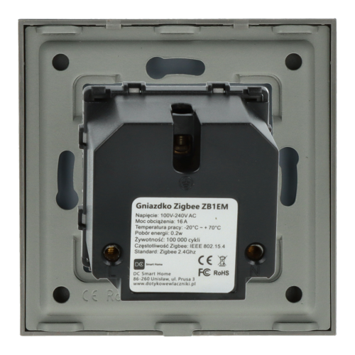 Gniazdo elektryczne z bolcem 230V pojedyncze ZigBee 2.4GHz Szare z ramką szklaną