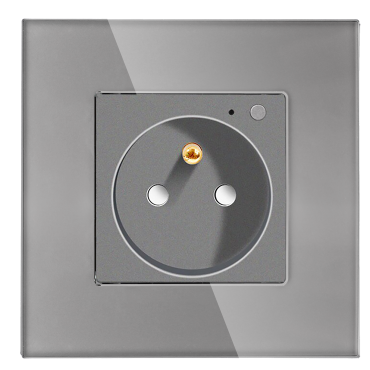 Gniazdo elektryczne z bolcem 230V pojedyncze ZigBee 2.4GHz z pomiarem energii Szare z ramką szklaną