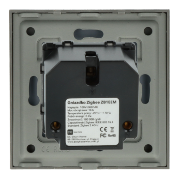 Gniazdo elektryczne z bolcem 230V pojedyncze ZigBee 2.4GHz z pomiarem energii Szare z ramką szklaną