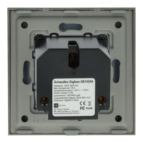 Gniazdo elektryczne z bolcem 230V pojedyncze ZigBee 2.4GHz z pomiarem energii Szare z ramką szklaną