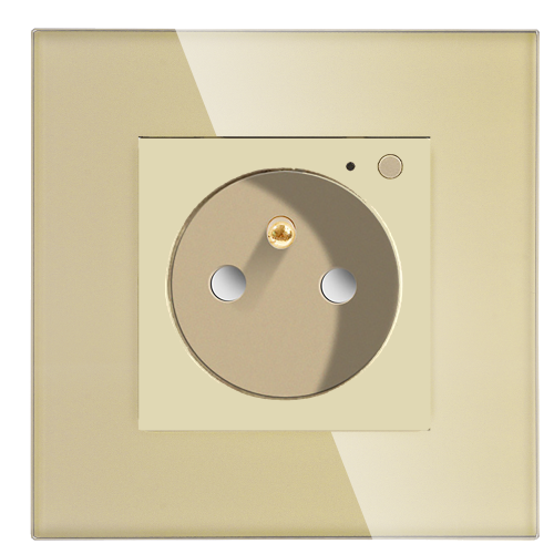 Gniazdo elektryczne z bolcem 230V pojedyncze ZigBee 2.4GHz z pomiarem energii Złote z ramką szklaną