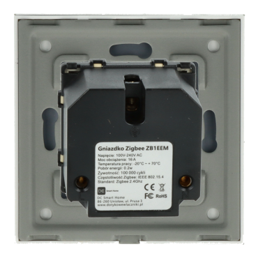 Gniazdo elektryczne z bolcem 230V pojedyncze ZigBee 2.4GHz z pomiarem energii Złote z ramką szklaną