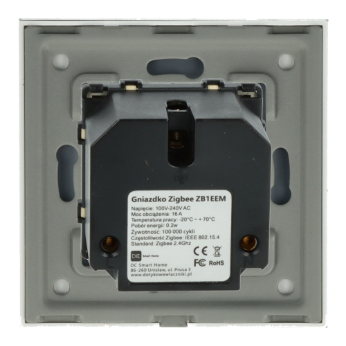 Gniazdo elektryczne z bolcem 230V pojedyncze ZigBee 2.4GHz z pomiarem energii Złote z ramką szklaną