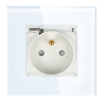 Gniazdo elektryczne z bolcem i klapką 230V pojedyncze białe z ramką szklaną