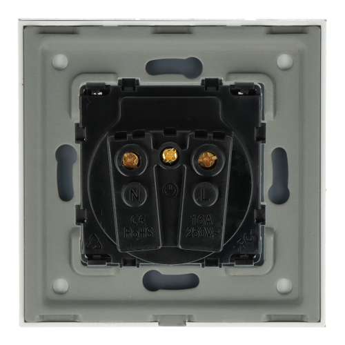 Gniazdo elektryczne z bolcem i klapką 230V pojedyncze białe z ramką szklaną