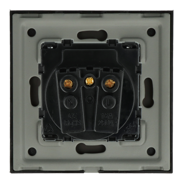 Gniazdo elektryczne z bolcem i klapką 230V pojedyncze czarne z ramką szklaną