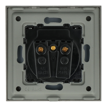 Gniazdo elektryczne z bolcem i klapką 230V pojedyncze szare z ramką szklaną