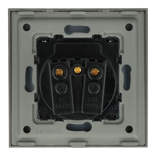 Gniazdo elektryczne z bolcem i klapką 230V pojedyncze szare z ramką szklaną