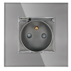 Gniazdo elektryczne z bolcem i klapką 230V pojedyncze szare z ramką szklaną